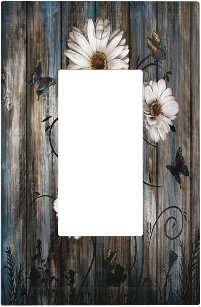 Rustic Wood Background Floral Butterfly Daisy Decorative Outlet Covers 1 Gang by Unknown