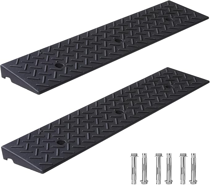 2 Pack Driveway Curb Ramp, 2 Inch Rise Rubber Threshold Ramp, Heavy Duty 6600LB by PerfitZone