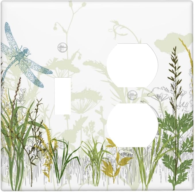 Wild Flower Dragonfly 2 Gang Toggle Outlet Light Switch Cover Plates Decorative by OHZOLLAN