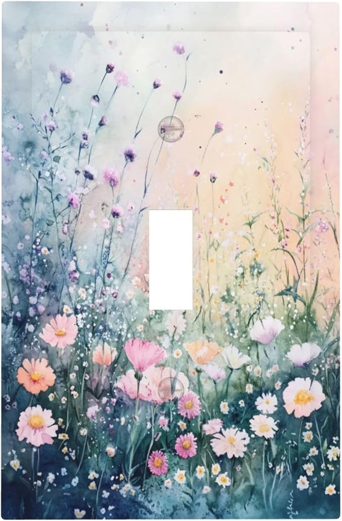 Decorative Light Switch Covers Pink Floral Wildflower Green Plants 1 Gang Light by VGHOKO