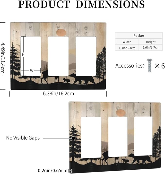 Light Switch Covers Wood Board Wildlife Cute Bear Deer Forest Rustic 3 Gang - Image 5