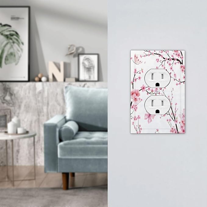Cherry Floral Watercolor Pink Flowers Butterfly Outlet Covers 1 Gang Duplex - Image 7