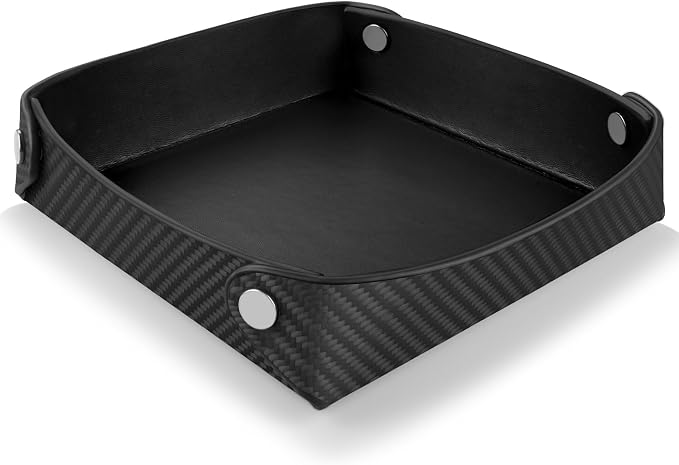 Leather Carbon Fiber Desktop Storage Tray, Decorative Catchall Organizer by Carbon+Zone