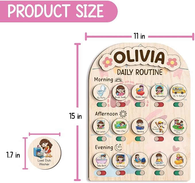 Wooden Chore Chart for Kids, Daily Routine for Girls, Wooden Daily Chore Chart - Image 9