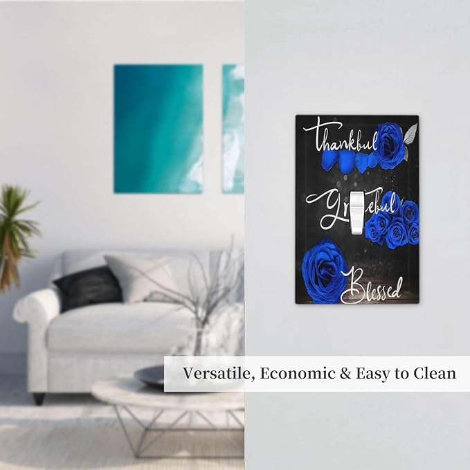 Light Switch Cover Blue Rose Thankful Grateful Blessed 1 Gang Wall Plate Cover - Image 7