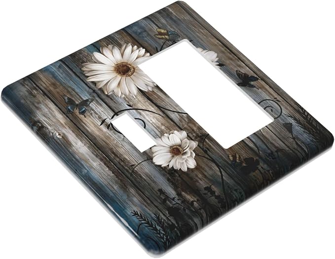 Rustic Wood Background Floral Butterfly Daisy Outlet Covers 1 Toggle 1 Rocker - Image 3