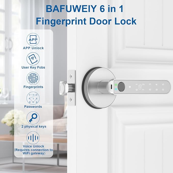 Fingerprint Door Lock, Fingerprint Door Knob Biometric Door Lock Smart Door Knob - Image 2