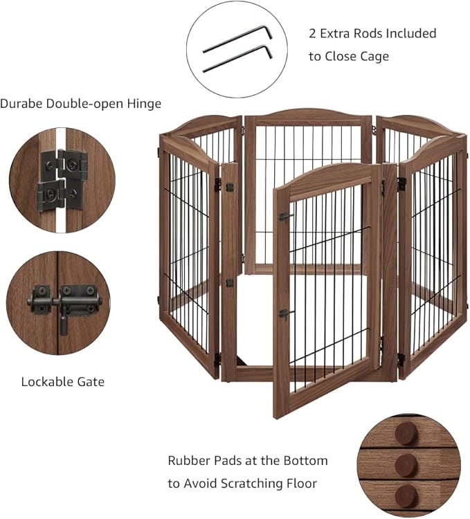 unipaws Pet Playpen with Wood and Wire, 6 Panels Extra Wide Freestanding Walk - Image 5