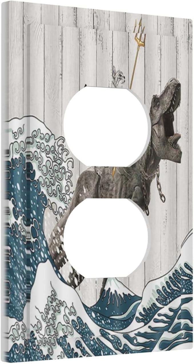 Outlet Covers Funny Cat Cool Cat Dinosaur Japanese Sea Waves Wood 1 Gang Duplex - Image 2