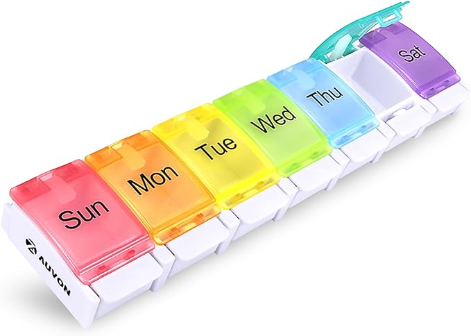 AUVON Weekly Pill Organizer Arthritis Friendly, BPA Free Travel 7 Day Pill Box by AUVON