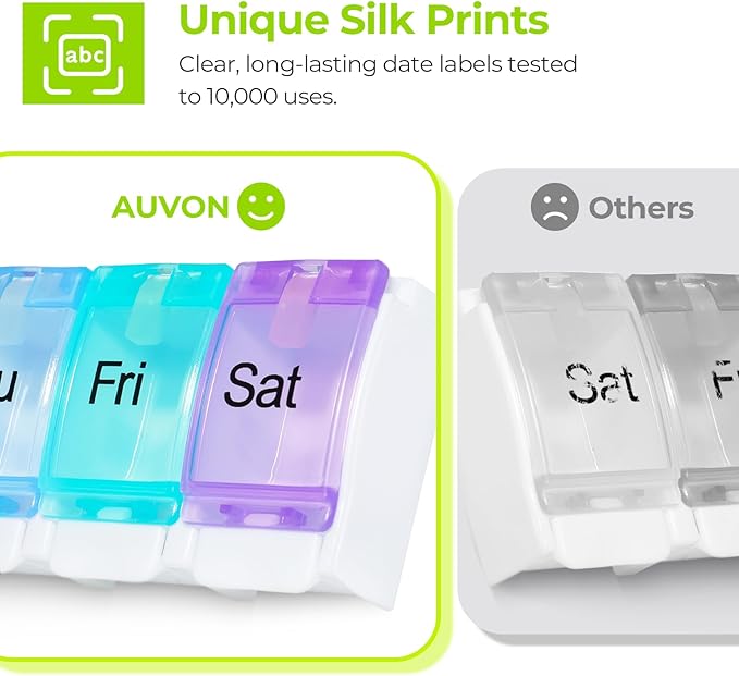 AUVON Weekly Pill Organizer Arthritis Friendly, BPA Free Travel 7 Day Pill Box - Image 4