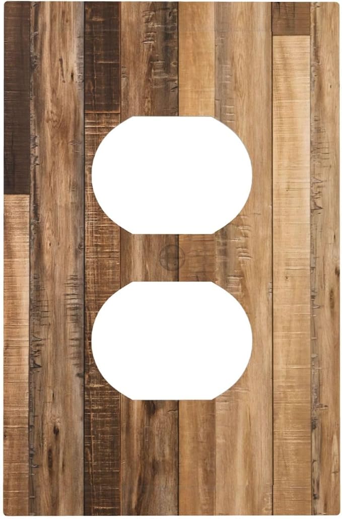Rustic Brown Wood Splicing Vintage Dark Oak Print Outlet Covers 1 Gang Duplex by Unknown