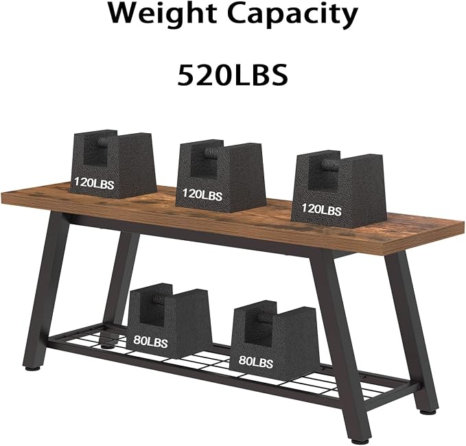 Storage Bench Industrial Rustic Wooden and Metal Entryway Shoe Boots Storage - Image 7