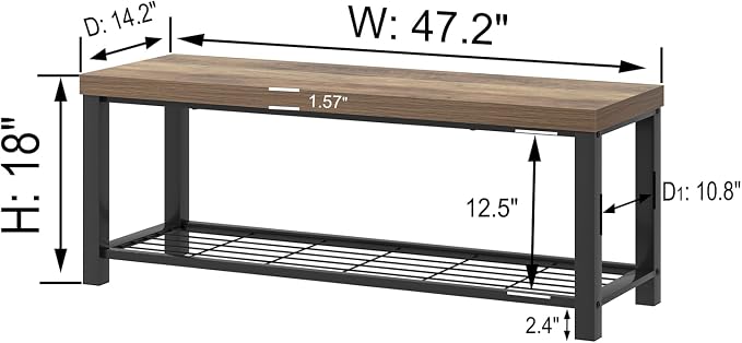 FOLUBAN Entryway Bench, Industrial Wood and Metal Storage Bench - Image 2