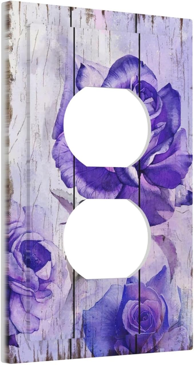 Outlet Covers Purple Rose Flower Rustic Wood Plank 1 Gang Duplex Light Switch - Image 2