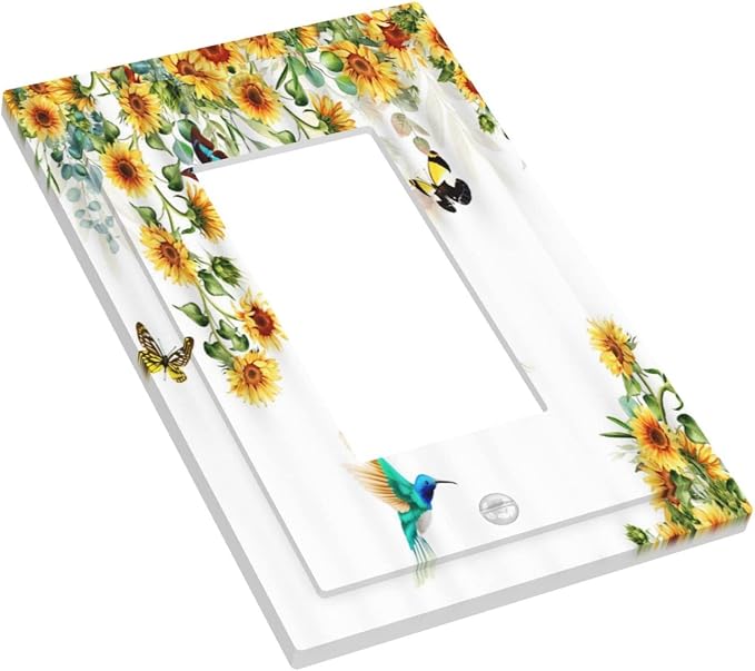 Yellow Sunflower Blue Hummingbird Butterfly Single Rocker Light Switch Cover - Image 3