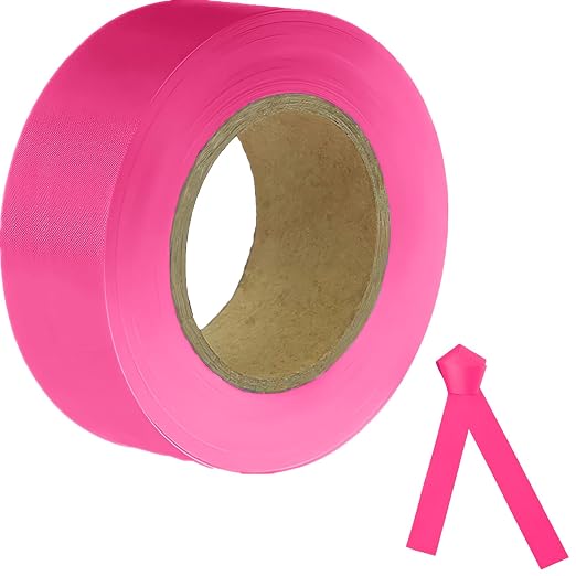 Pink Flagging Tape, 1-3/16" x 300' Survey Tape, Non-Adhesive, High Visibility by JIZHGRAD