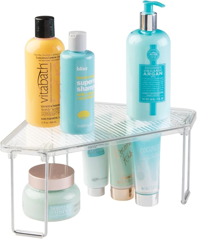 mDesign Plastic/Steel Corner Stackable Rack, Storage Organizer Shelf - Image 7
