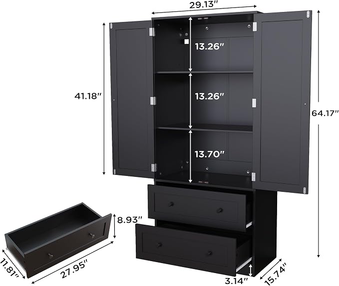 64.2" Tall Black Kitchen Pantry, Storage Cabinet - Image 2