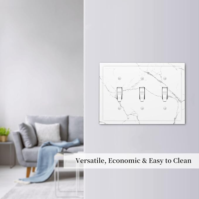 Luxurious White Marble Abstract Print Decorative Switch Plates 3 Gang Wall - Image 7