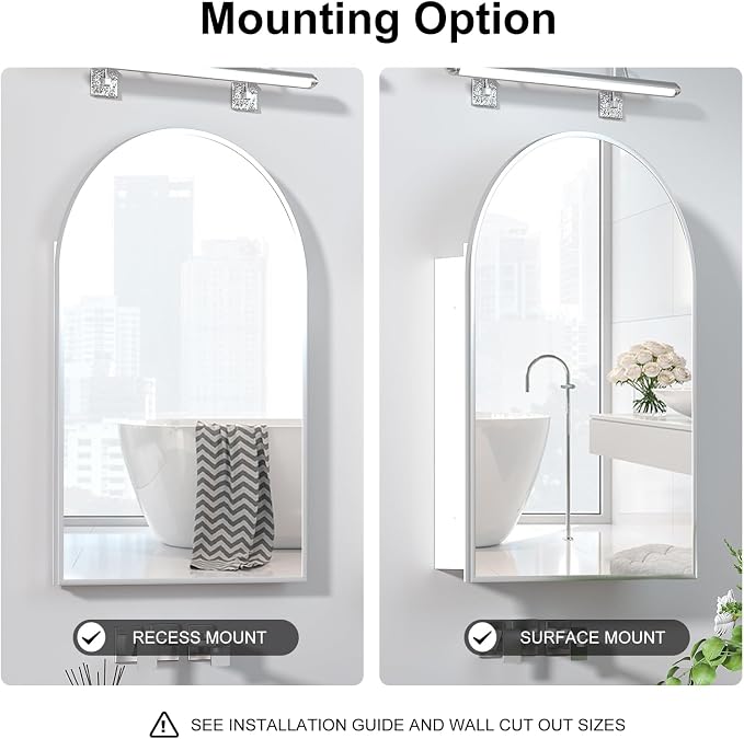 Recessed Medicine Cabinet for Bathroom, Brushed Nickel Arched Medicine Cabinet - Image 3