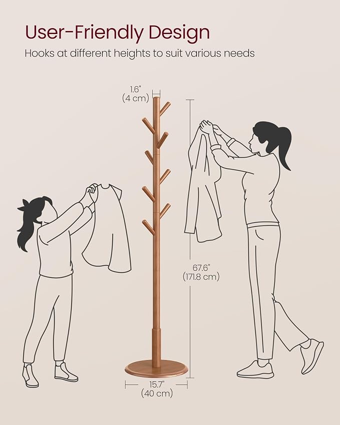 VASAGLE Solid Wood Coat Rack, Free Standing Hall Coat Tree - Image 5
