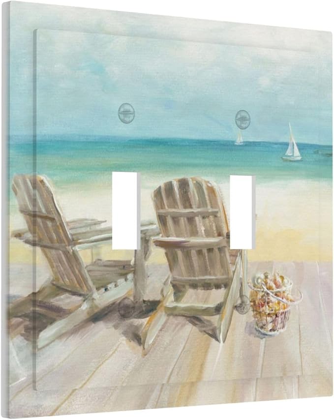 Light Switch Cover Beach Beach Chair Seascape Blue Ocean 2 Gang Wall Plate - Image 2
