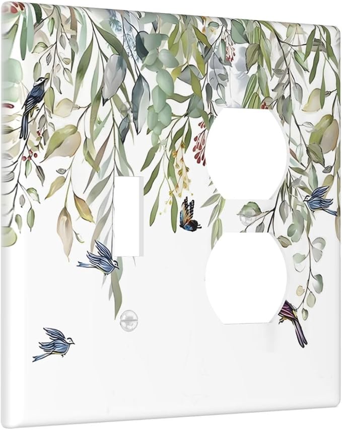 Green Leaf Eucalyptus Leaves Floral Bird Butterfly Wallplates 1 Toggle 1 Duplex - Image 2