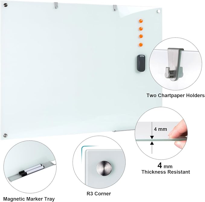 Glass Dry Erase Board, 48 x 36 Inches Magnetic Glass Whiteboard - Image 2