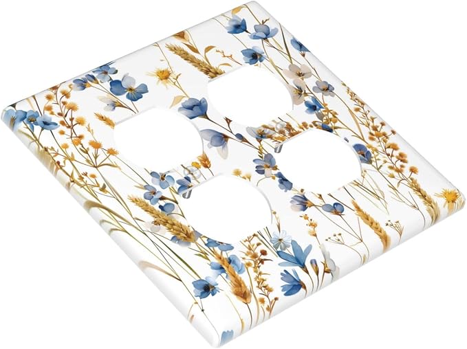 Vintage Wildflower Blue Gold Country Fall Wheat Floral Outlet Covers 2 Gang - Image 3