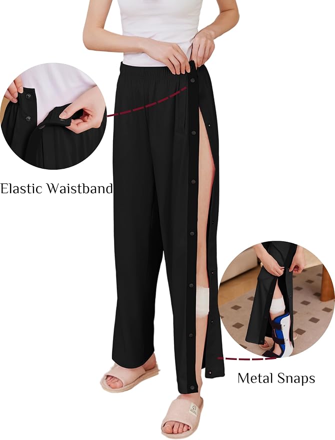 Deyeek Women's Tear Away Pants Side Split Snap Open Bottom Sweatpants Leg - Image 2