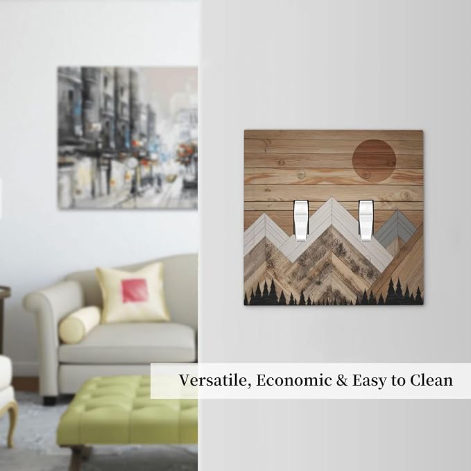 Wooden Planks Mosaic Snow Mountain Sun Decorative Switch Plates 2 Gang Double - Image 7