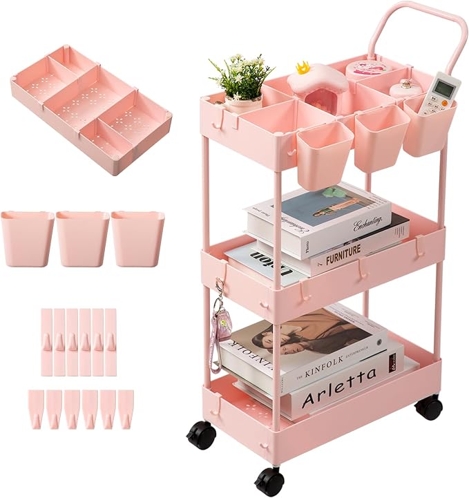 danpinera Slim Storage Cart, 3 Tier Narrow Rolling Cart on Wheels Bathroom by danpinera