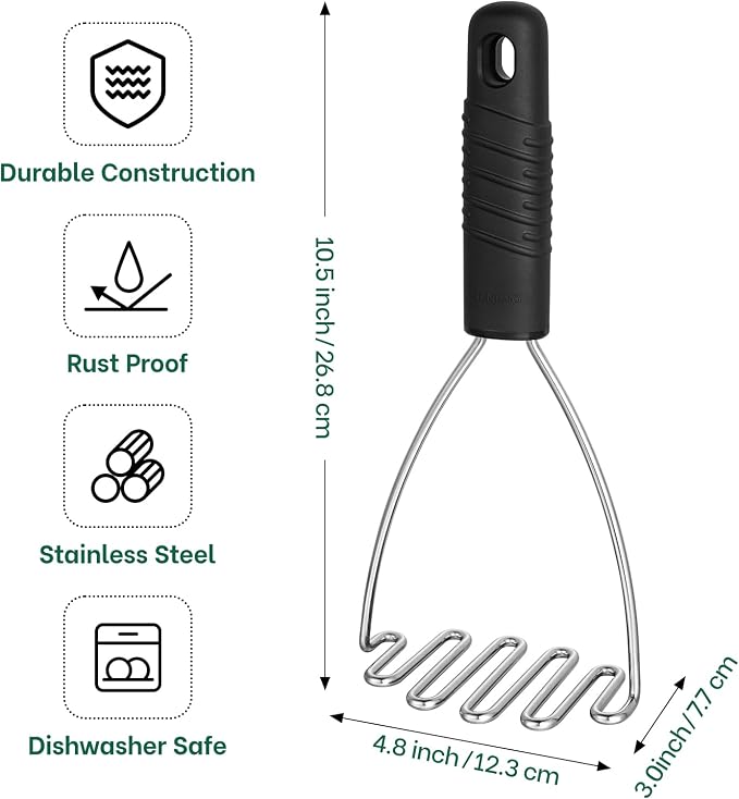 Beneno Stainless Steel Wire Potato Masher, Heavy Duty Sturdy Easy Grip Masher - Image 2