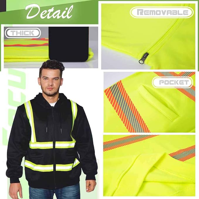YOWESHOP High Visibility Reflective Safety Hoodie Jacket - Image 4