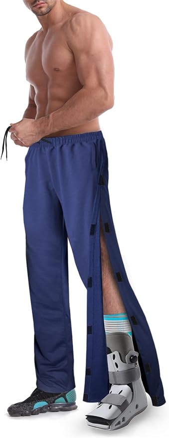 Men's Tearaway Pants for Post Surgery 2 Side Velcro Breakaway Open Bottom by EVERWORTH