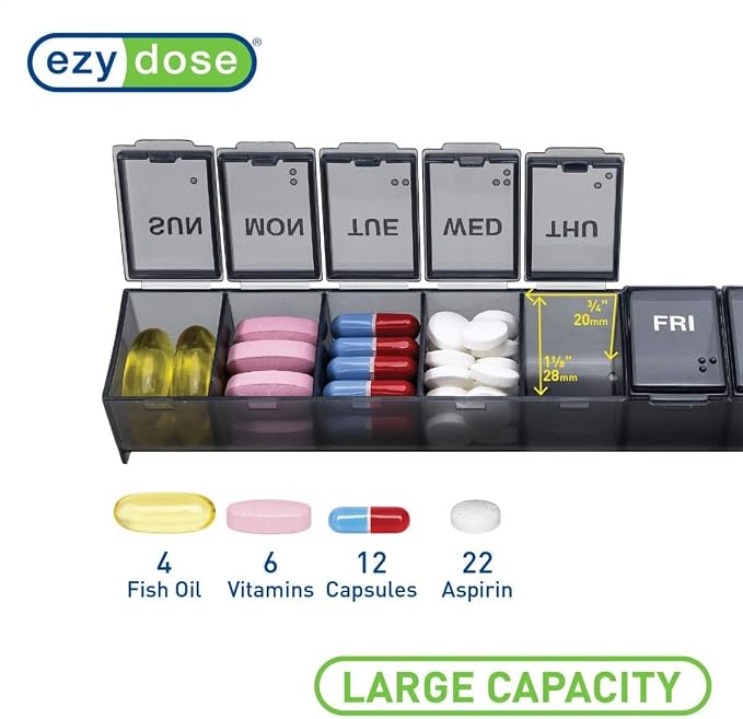 EZY DOSE Weekly Daily Pill Case, Medicine Planner, Vitamin Organizer, - Image 4