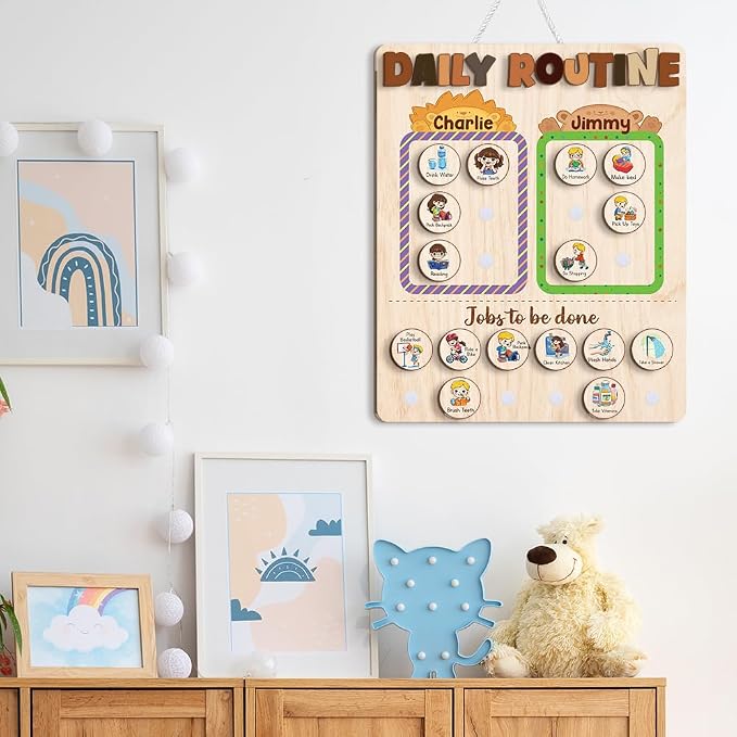 Wooden Chore Chart for Kids Multiple Kids 13.5"x16.5", Behavior Chore Chart for - Image 7