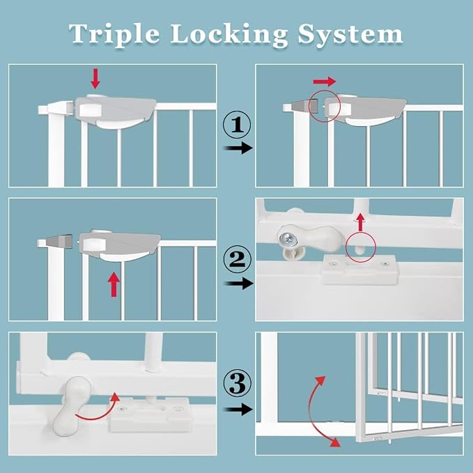 WAOWAO Triple Lock 68.11-75.98" Baby Gate Extra Wide Pressure Mounted Walk - Image 3