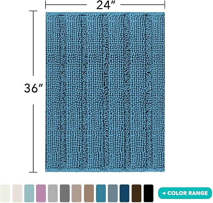 Turquoize Chenille Bath Rugs Shaggy Non Slip Blue Bath Rug, Turquoise Blue - Image 2