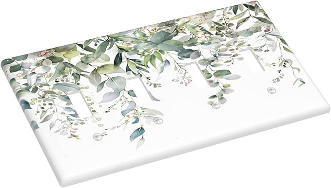 Sage Green Watercolor Eucalyptus Leaves Floral Flowers Light Switch Covers Quad - Image 3