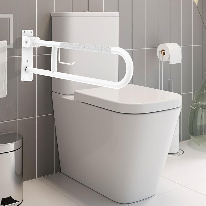 Toilet Grab Bar 30.3 Inch, YuanDe White Anti-Slip Support Rail, U Shaped - Image 3