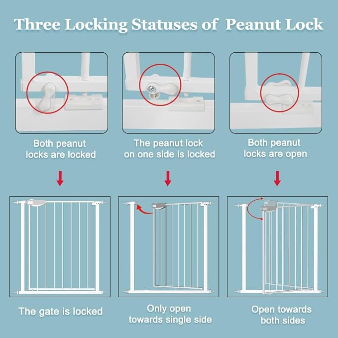 WAOWAO Triple Lock Baby Gate Extra Wide 67.32-72.04" Pressure Mounted Walk - Image 4