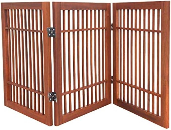 Pet Dog Gate Strong and Durable Freestanding Folding Acacia Hardwood Portable by Urnporium