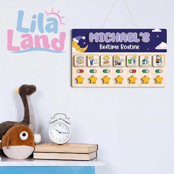 Wooden Chore Chart for Boys, Daily Routine Chart for Kids, Visual Schedule - Image 9