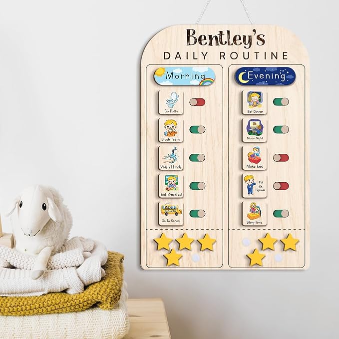 Wooden Chore Chart for Kids Visual Schedule, Routine Chart for Kids, Morning - Image 6