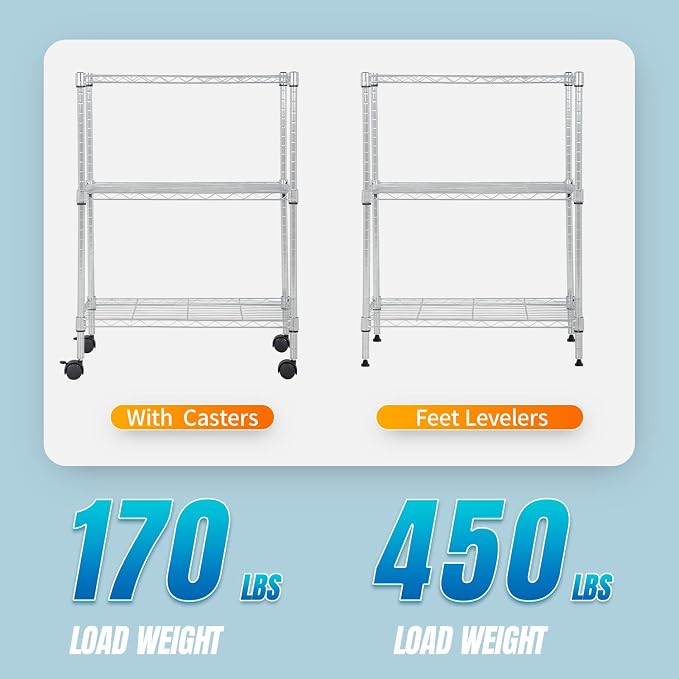 FDW 3 Tier Wire Shelving Metal Storage Shelves 23L x 13W x 32H Layer Storage - Image 4