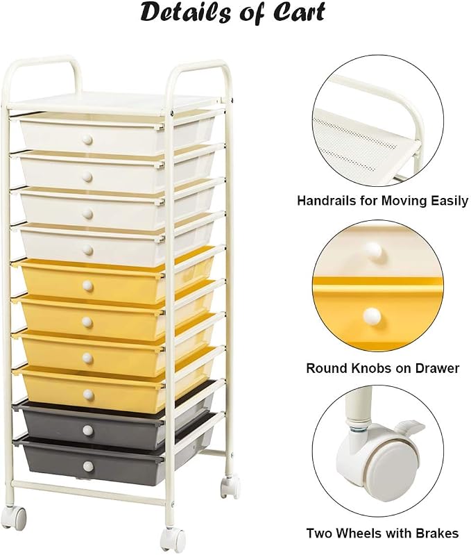 Giantex 10 Drawer Rolling Storage Cart Scrapbook Paper Office School Organizer - Image 7