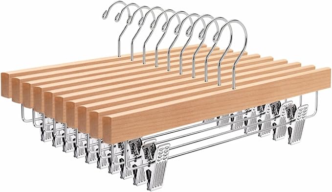 Amber Home 10 Pack Natural Wooden Pants Hangers by AmberHome