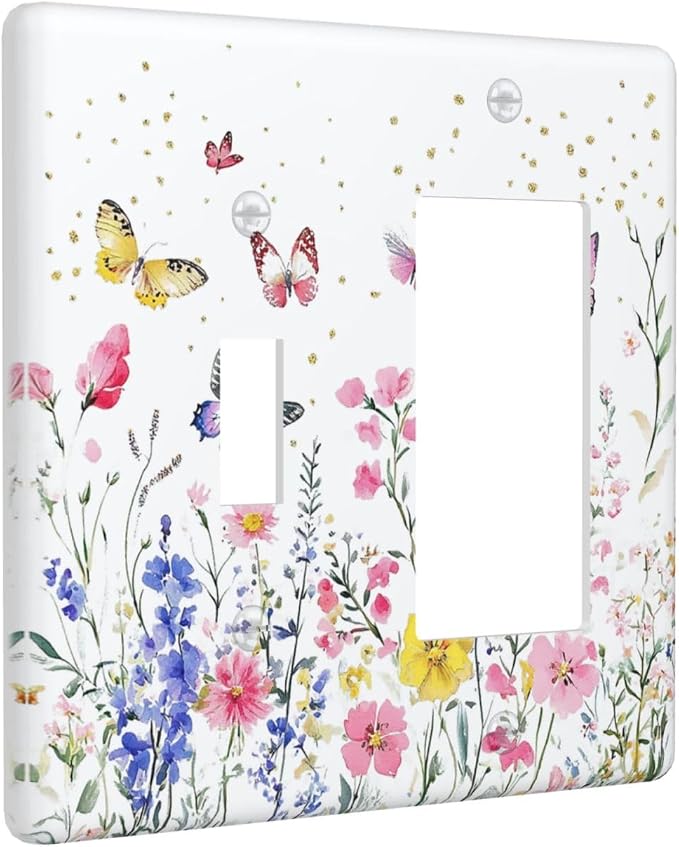 Outlet Covers Watercolor Floral Butterfly Colorful Wildflower 1 Toggle 1 Rocker - Image 2